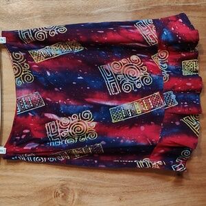 Go Fish Gorgeous Handcrafted Batik Skirt Red Blue Green Yellow Fluted Hem Size M